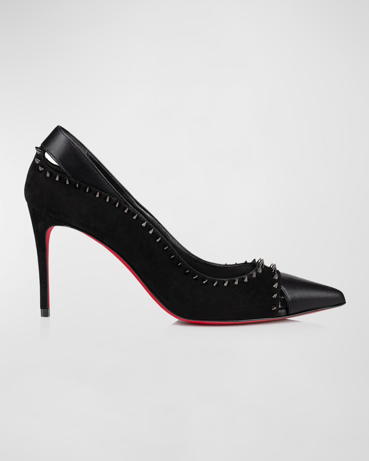 Shop Christian Louboutin Duvettina Leather Spike Red Sole Pumps In Black