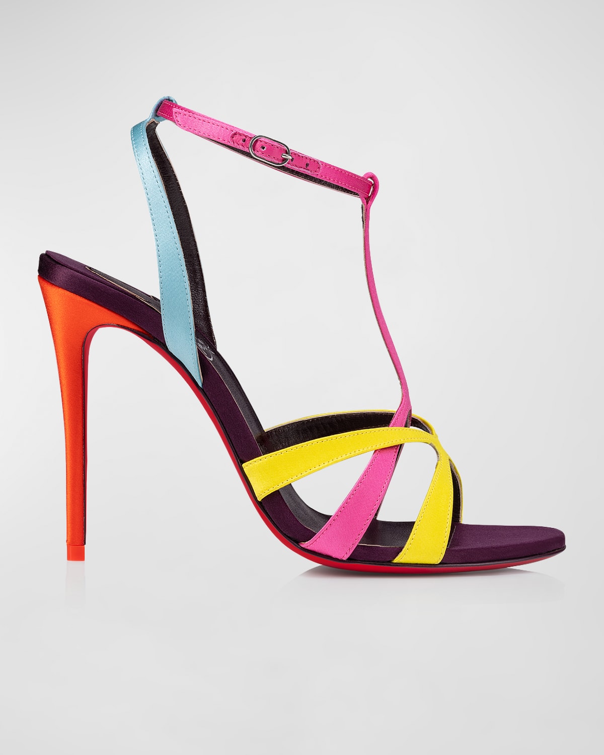 Shop Christian Louboutin Tangueva Colorblock T-strap Red Sole Sandals In Multi/merlot