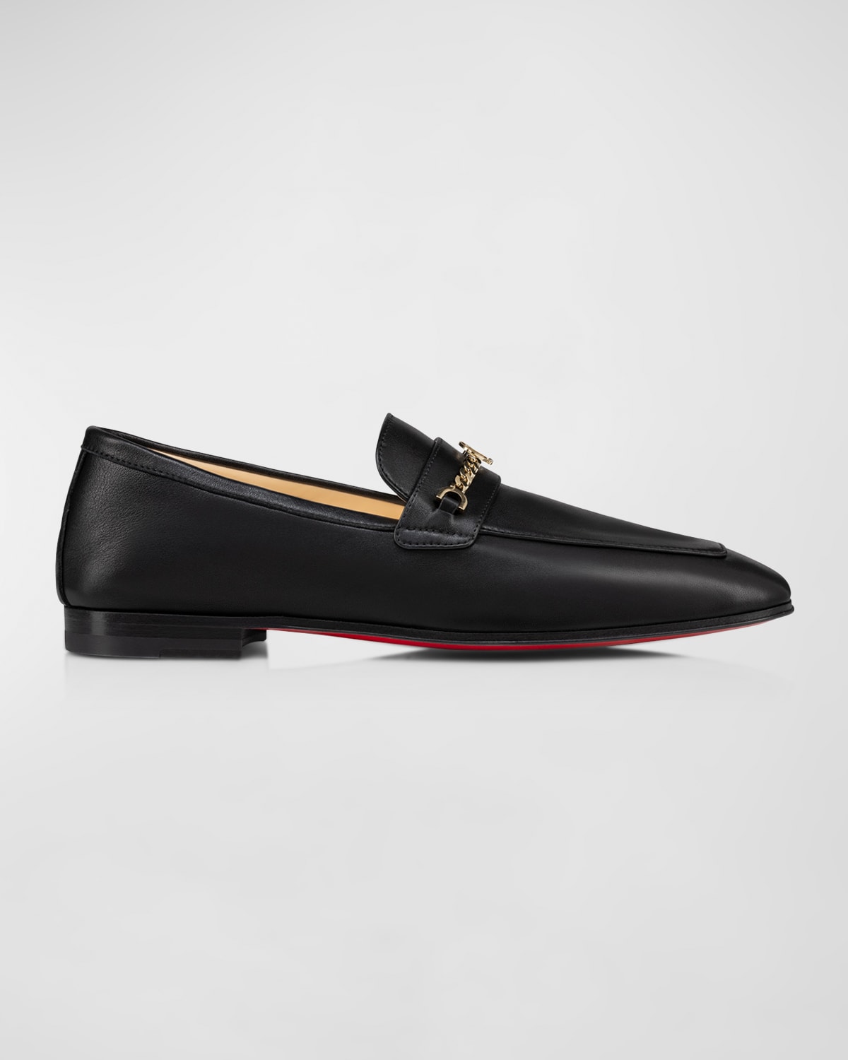 CHRISTIAN LOUBOUTIN LEATHER CHAIN RED SOLE LOAFERS