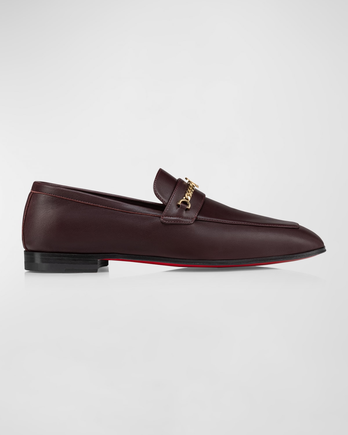Shop Christian Louboutin Leather Chain Red Sole Loafers In Merlot