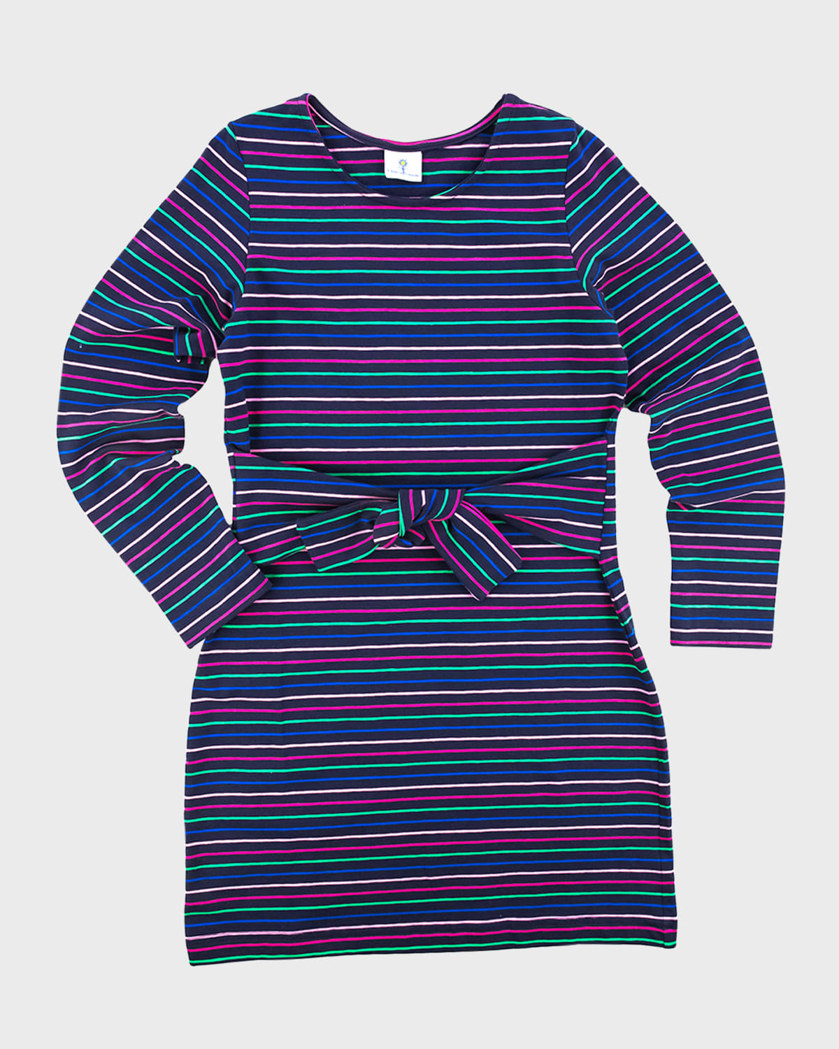 Girl's Multicolor Striped Knit Dress W/ Tie, Size 7-10