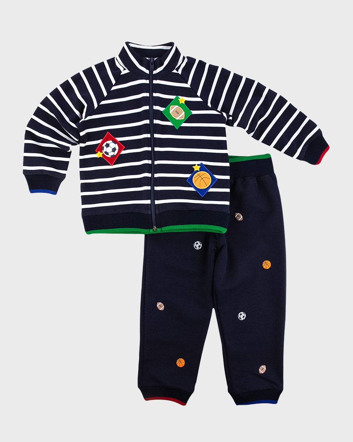 Boy's Striped Embroidered Sports Balls Jacket & Pants, Size 12M-4