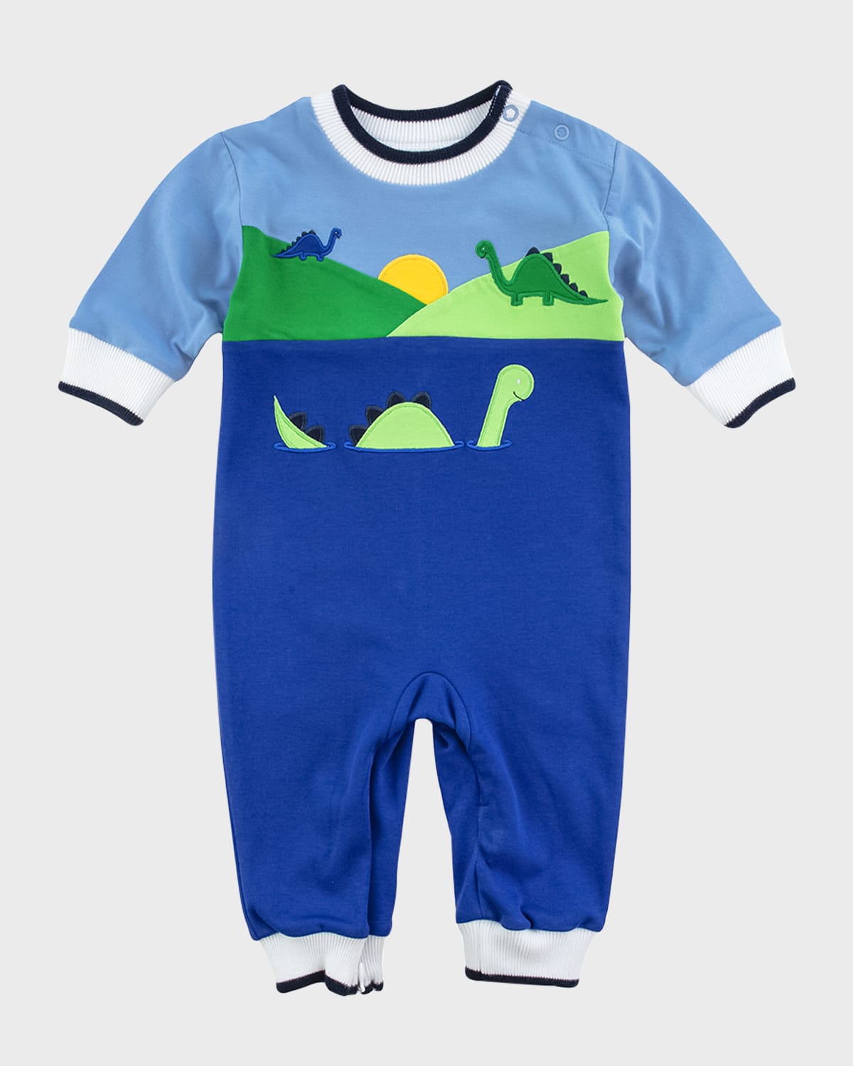 Boy's Knit Embroidered Dino Coverall, Size 6M-24M