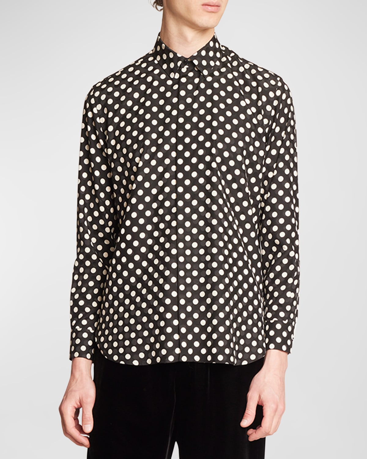 Shop Saint Laurent Men's Polka Dot Silk Sport Shirt In Black-blac