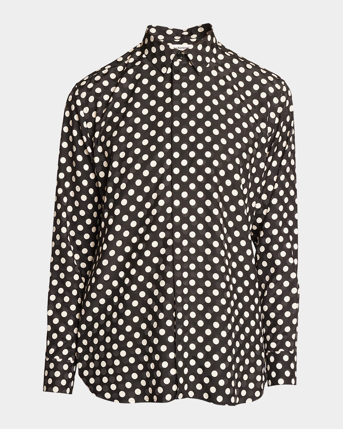 Saint Laurent Tonal Pattern Silk Button-up Shirt In Black-blac