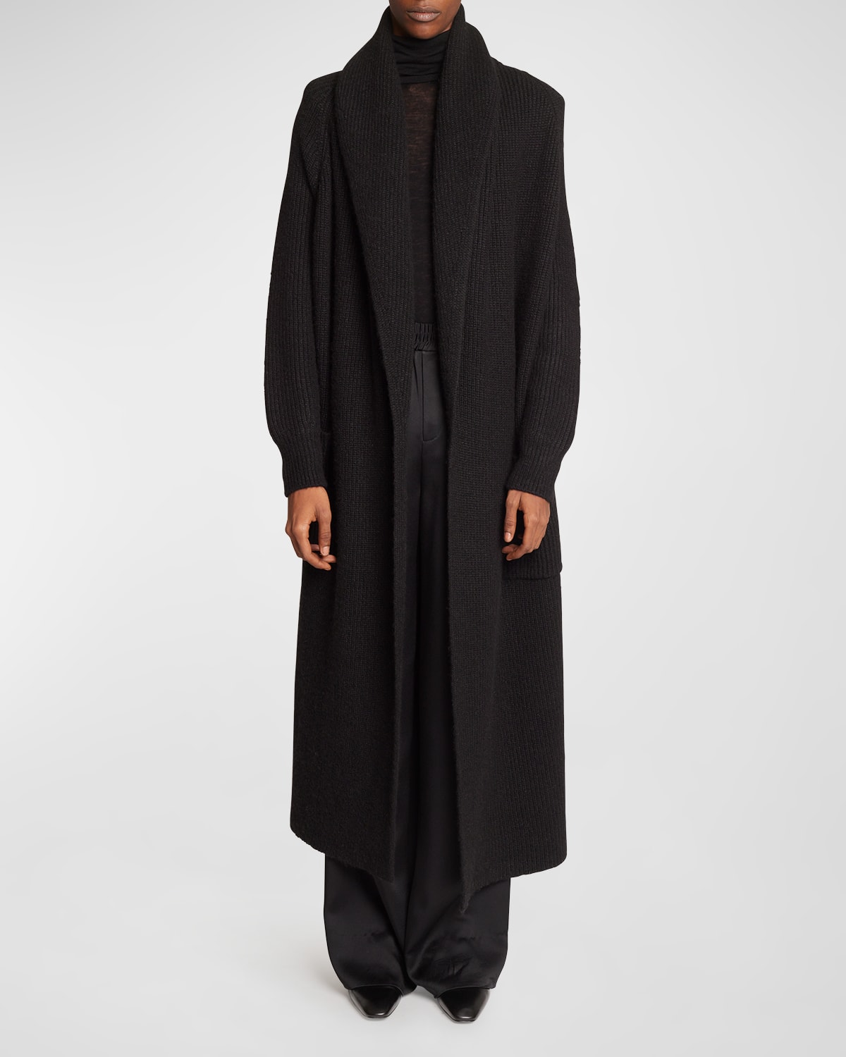 Shop Saint Laurent Men's Long Wool-blend Cardigan In Nero