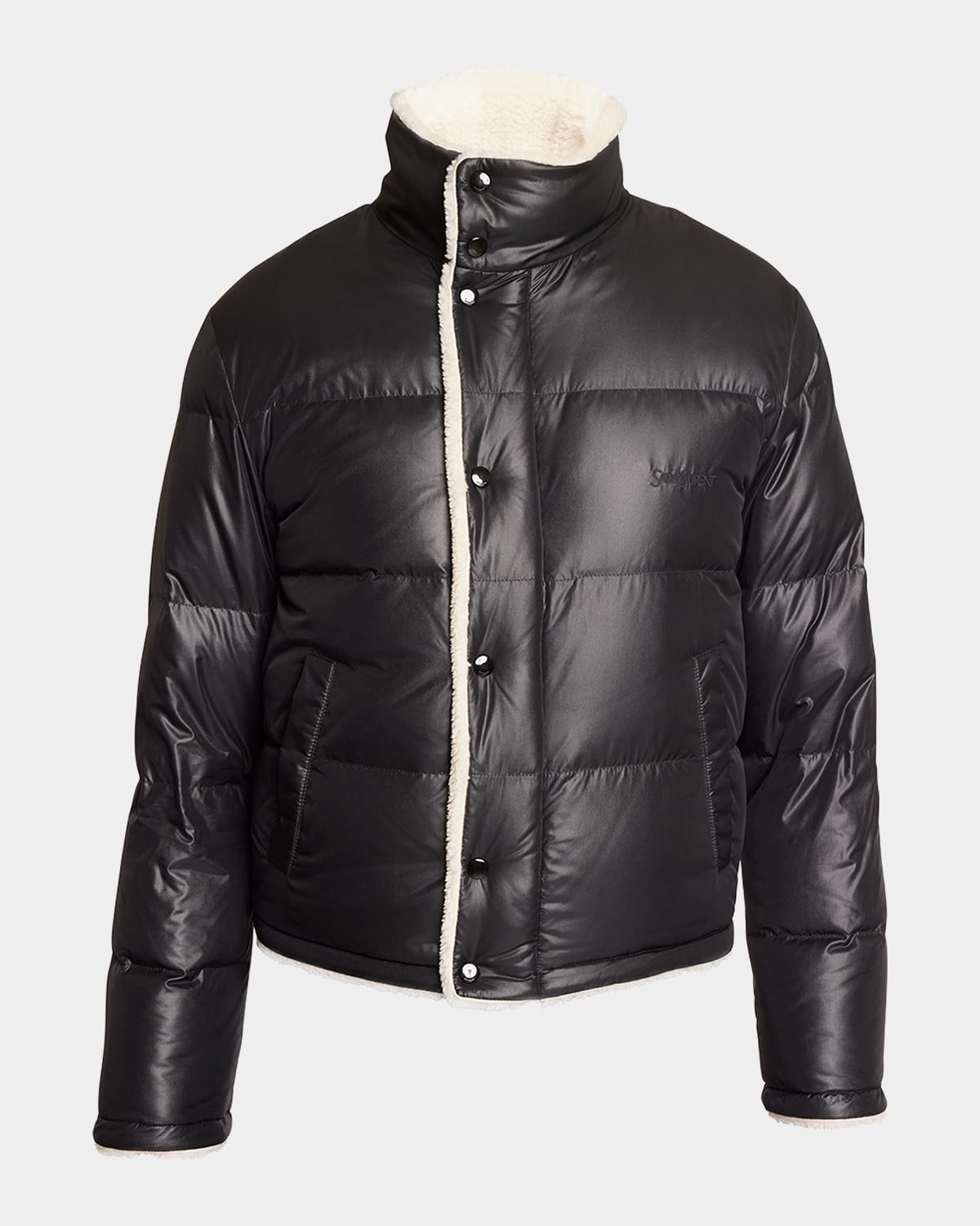 Saint Laurent Faux-shearling Semi Shiny Puffer Jacket In Bianco/tor