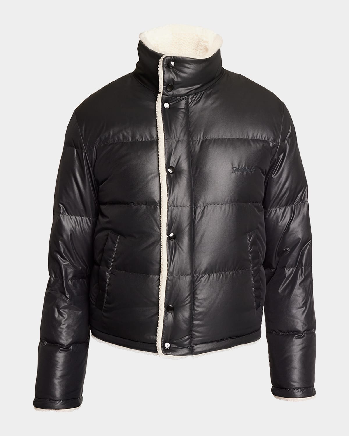 Shop Saint Laurent Men's Faux Shearling Puffer Jacket In Bianco/tor