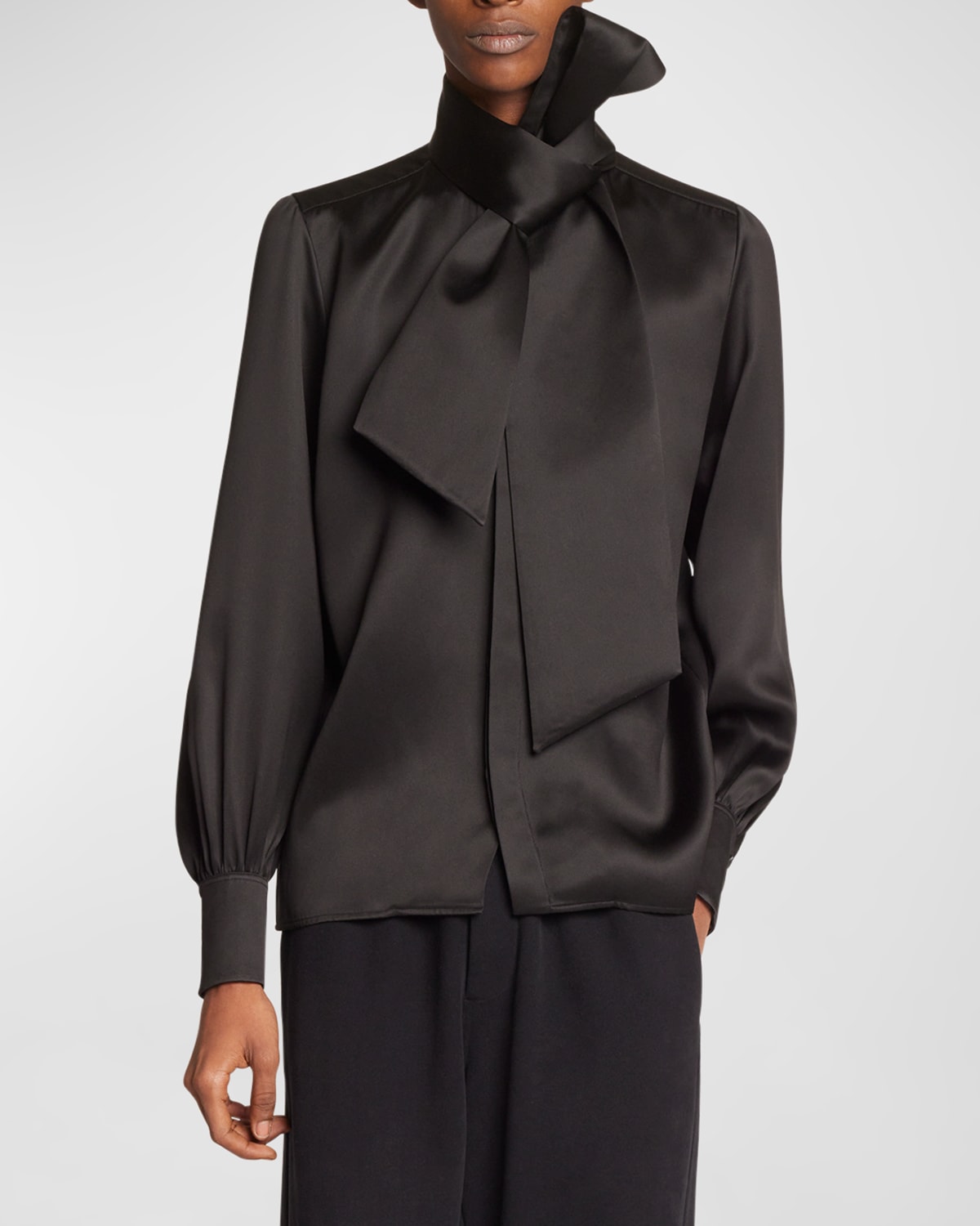 Saint Laurent Men's Lavalliere Neck Satin Dress Shirt In
