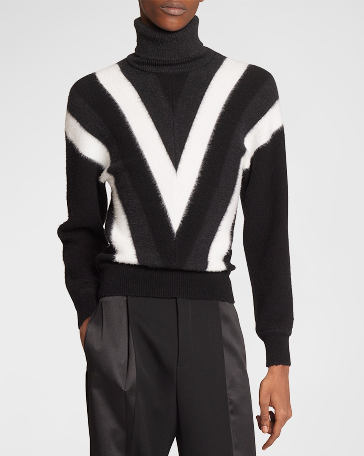 Saint Laurent Turtleneck Geometric Pattern Sweater In Skin