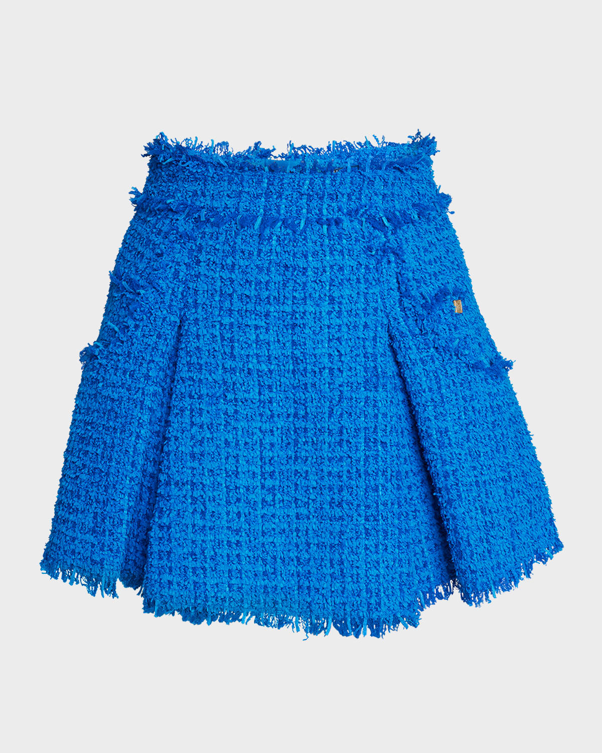 Balmain Tweed Pleated Flare Mini Skirt In Cobalt