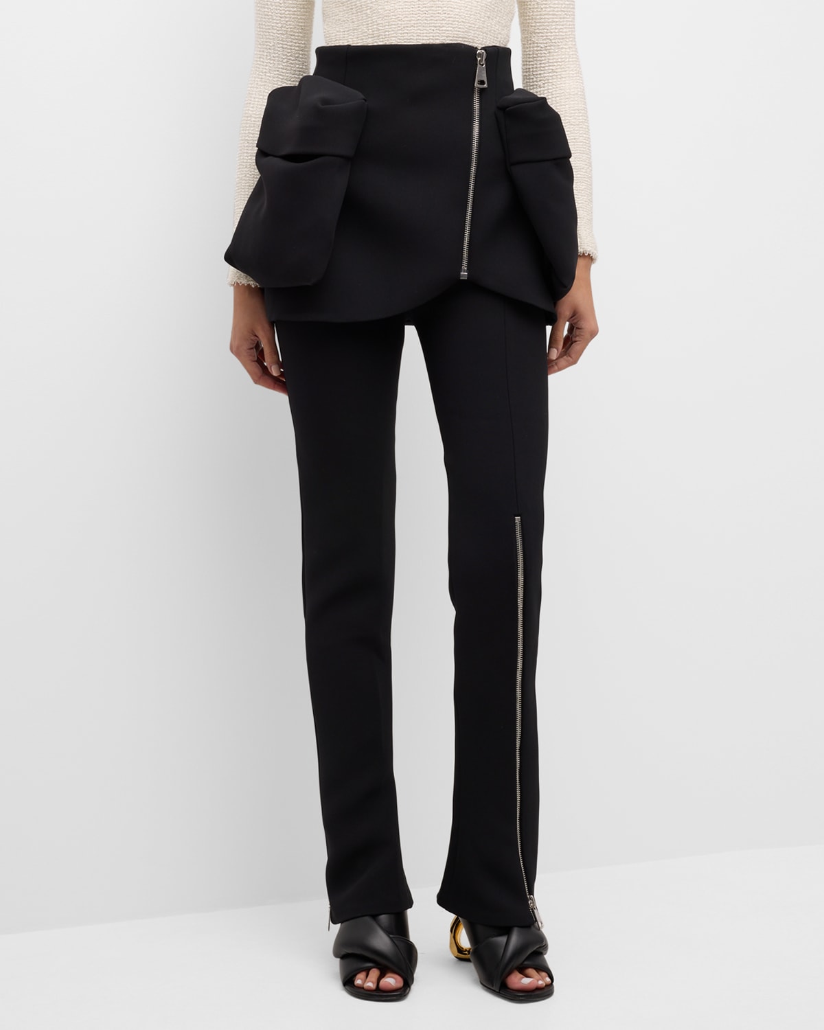 A.w.a.k.e. Exposed Zip Basque Trousers With Oversized Pockets In Black
