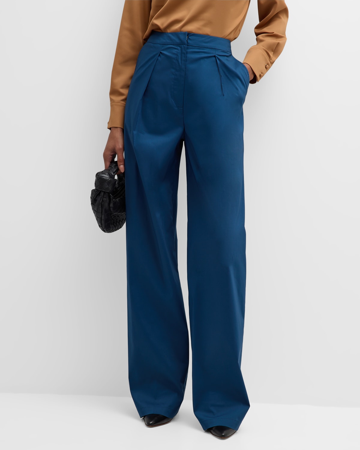 Misook High Waist Cotton Blend Straight Leg Pants In Marine Teal