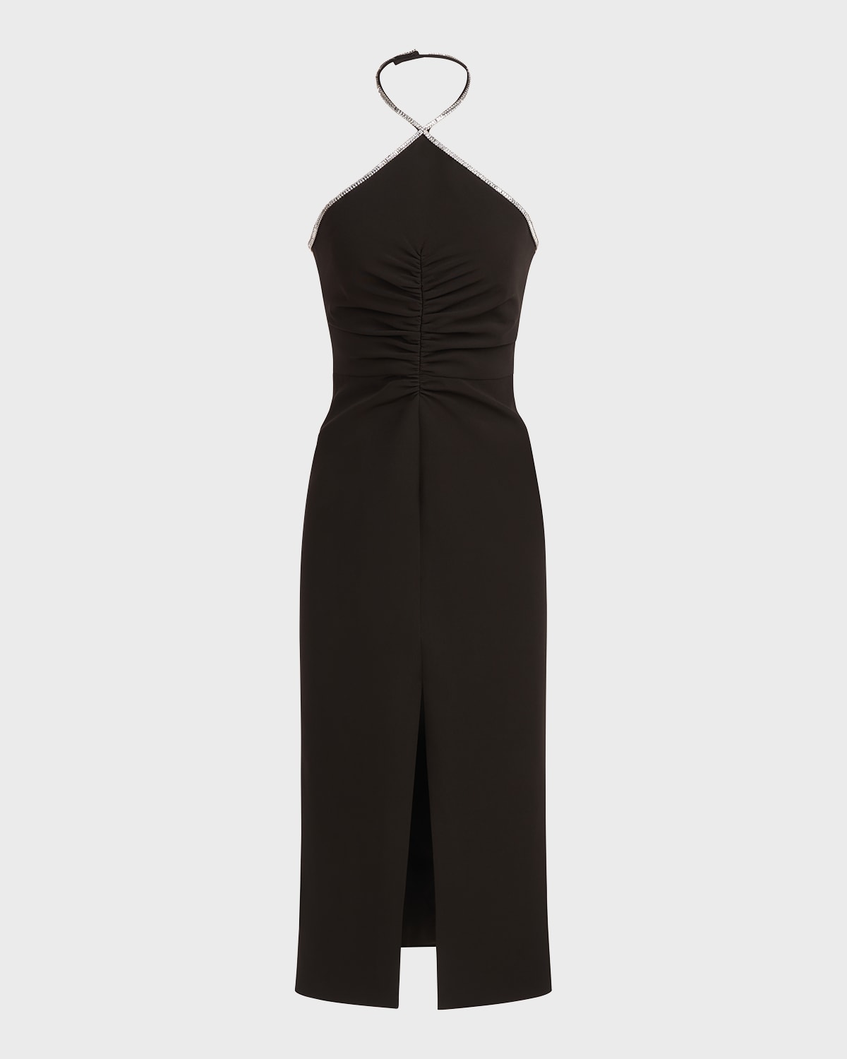 Shop Halston Piper Crystal-trim Crepe Midi Halter Dress In Black