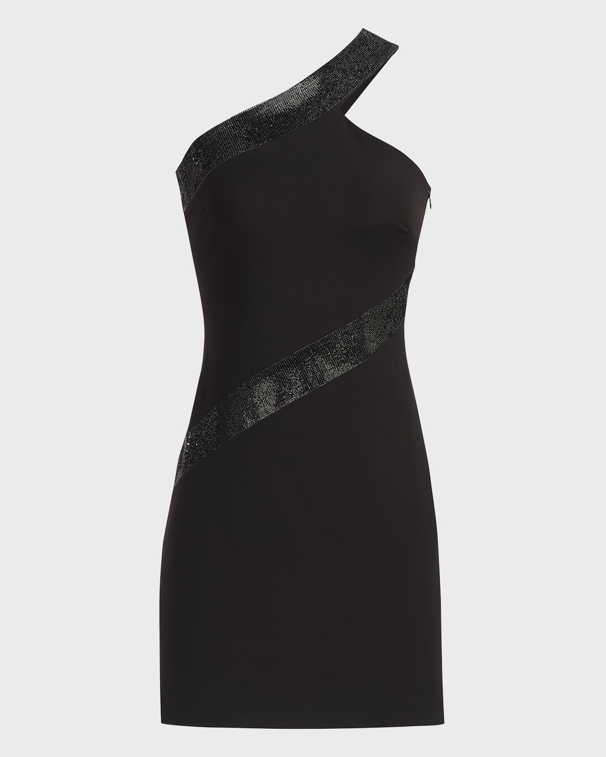 Shop Halston Auriel One-shoulder Shimmer Panel Mini Dress In Black