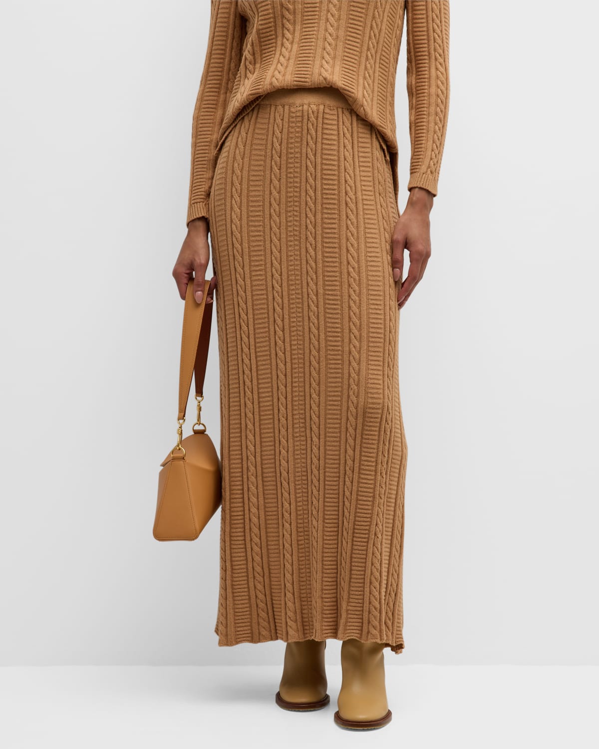 Shop Misook A-line Cable-knit Maxi Skirt In Goldenwood