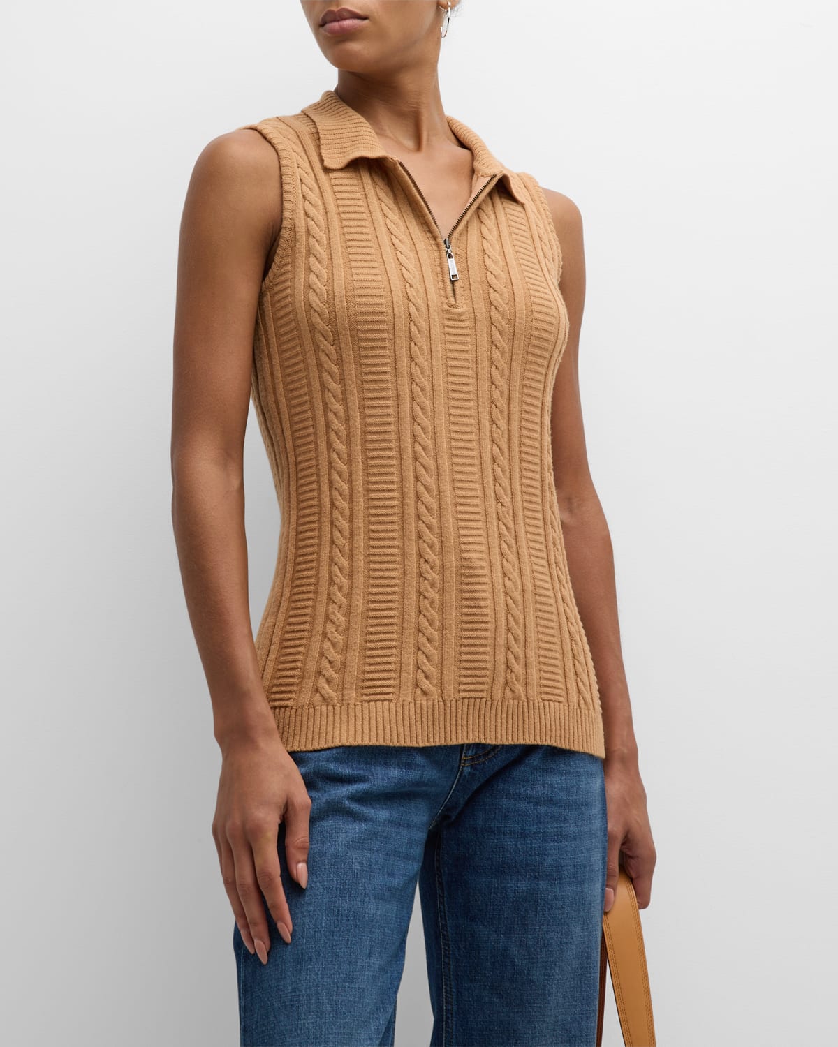 Zip-Front Cable-Knit Tank