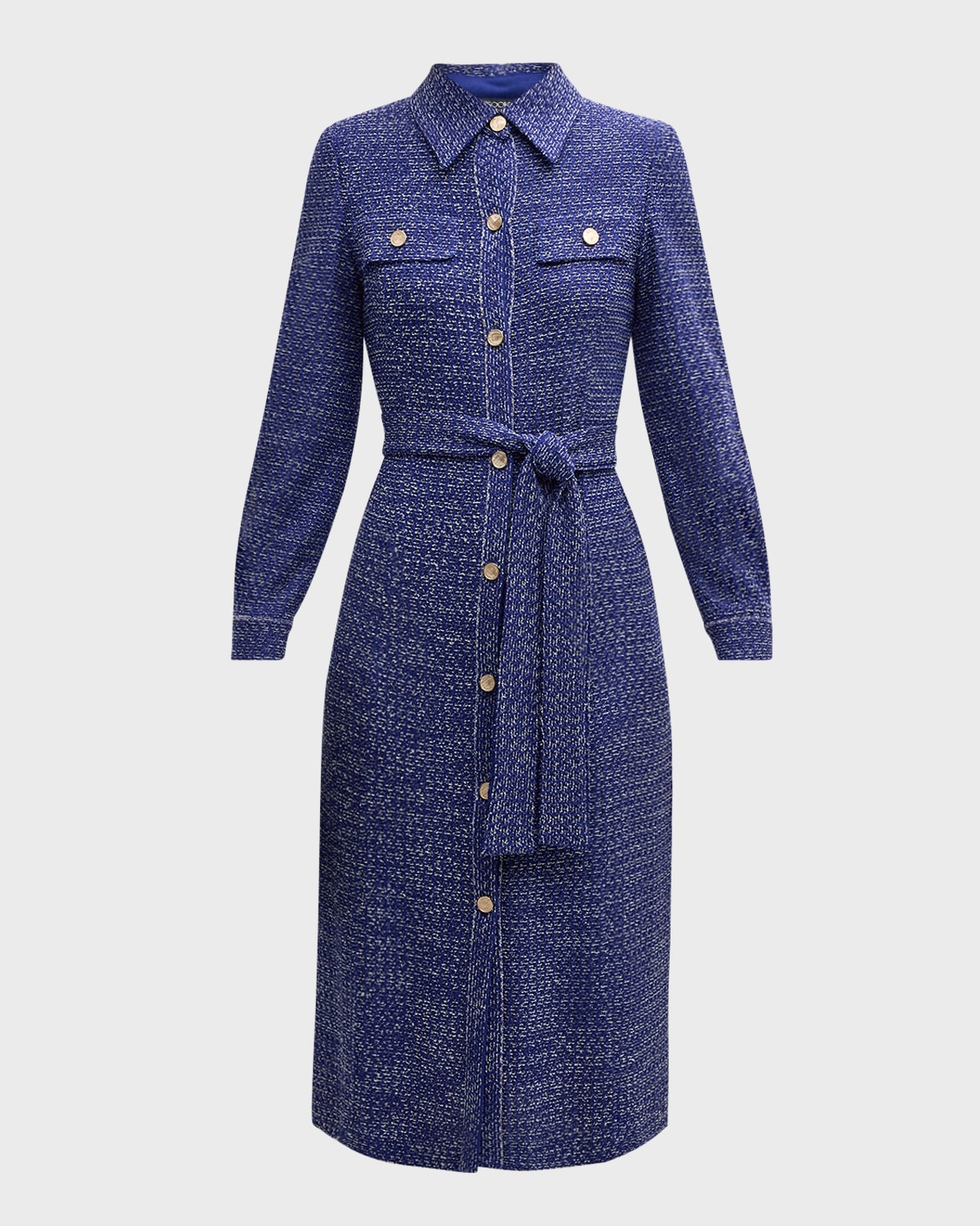 Belted Button-Front Tweed Knit Midi Dress - Heritage Fit