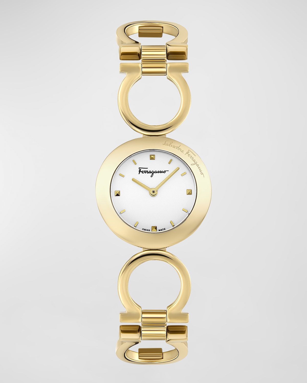 Shop Ferragamo 28mm Gancino Watch With Bracelet Strap, Golden