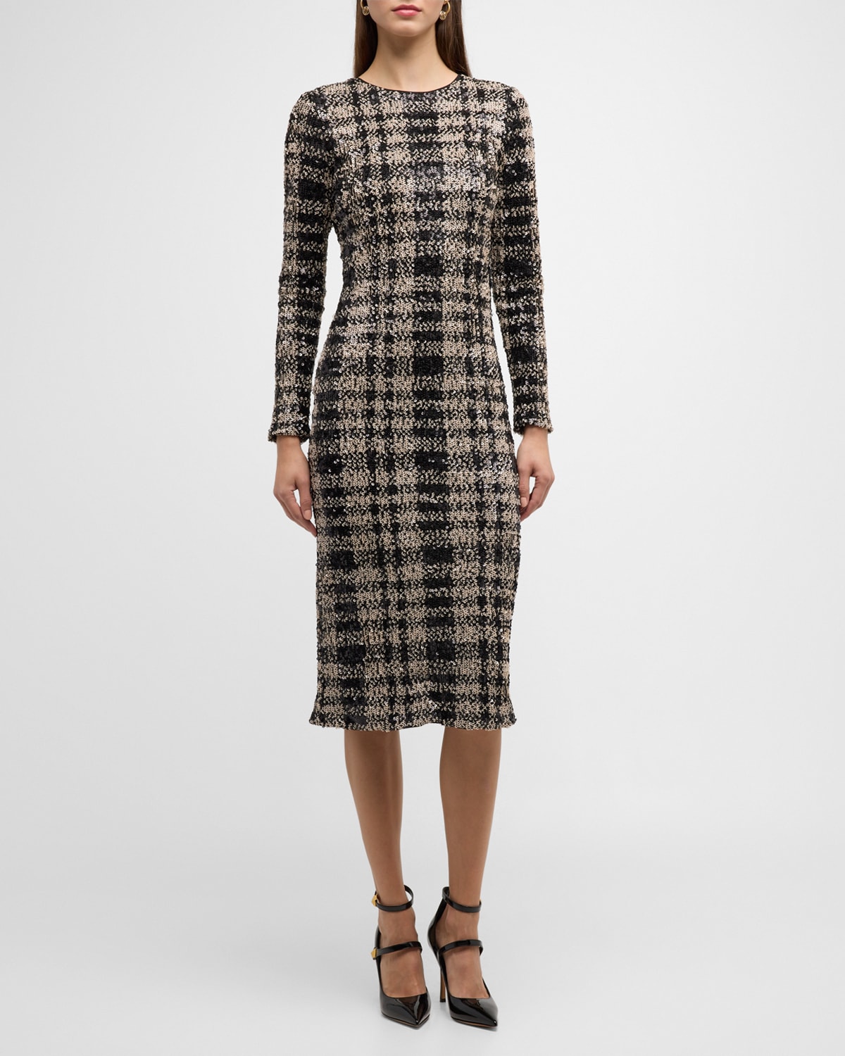 Shop Le Superbe Kate Sequin Check Midi Dress In Tartan Cluster