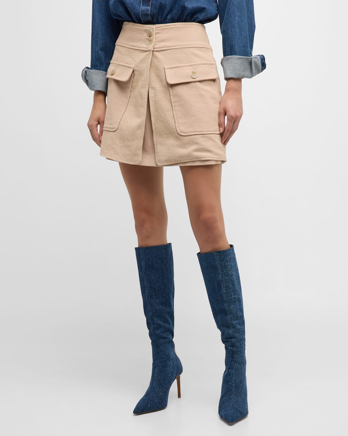 Le Superbe Xtra Mini Corduroy Utility Skirt In Latte