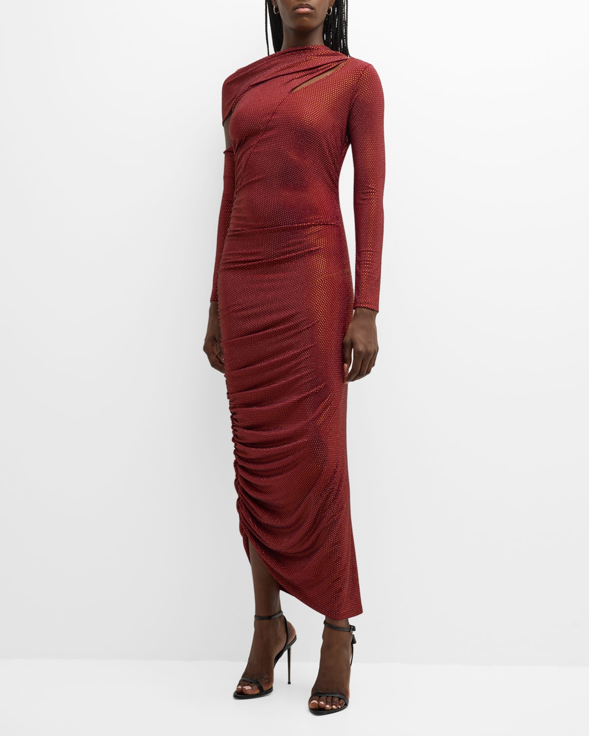 Shop Cult Gaia Kumasi Long-sleeve Cutout Sequin Gown In Burgundy