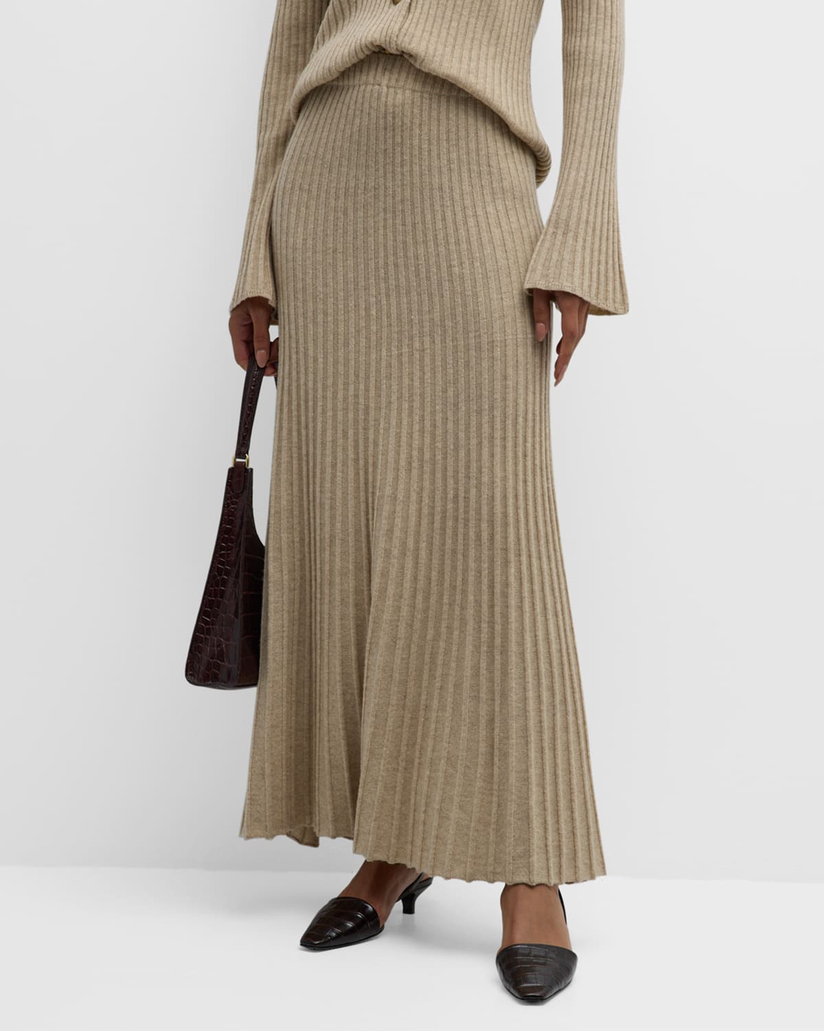 By Malene Birger Hevina Ribbed Wool Maxi Skirt In Twill Beige