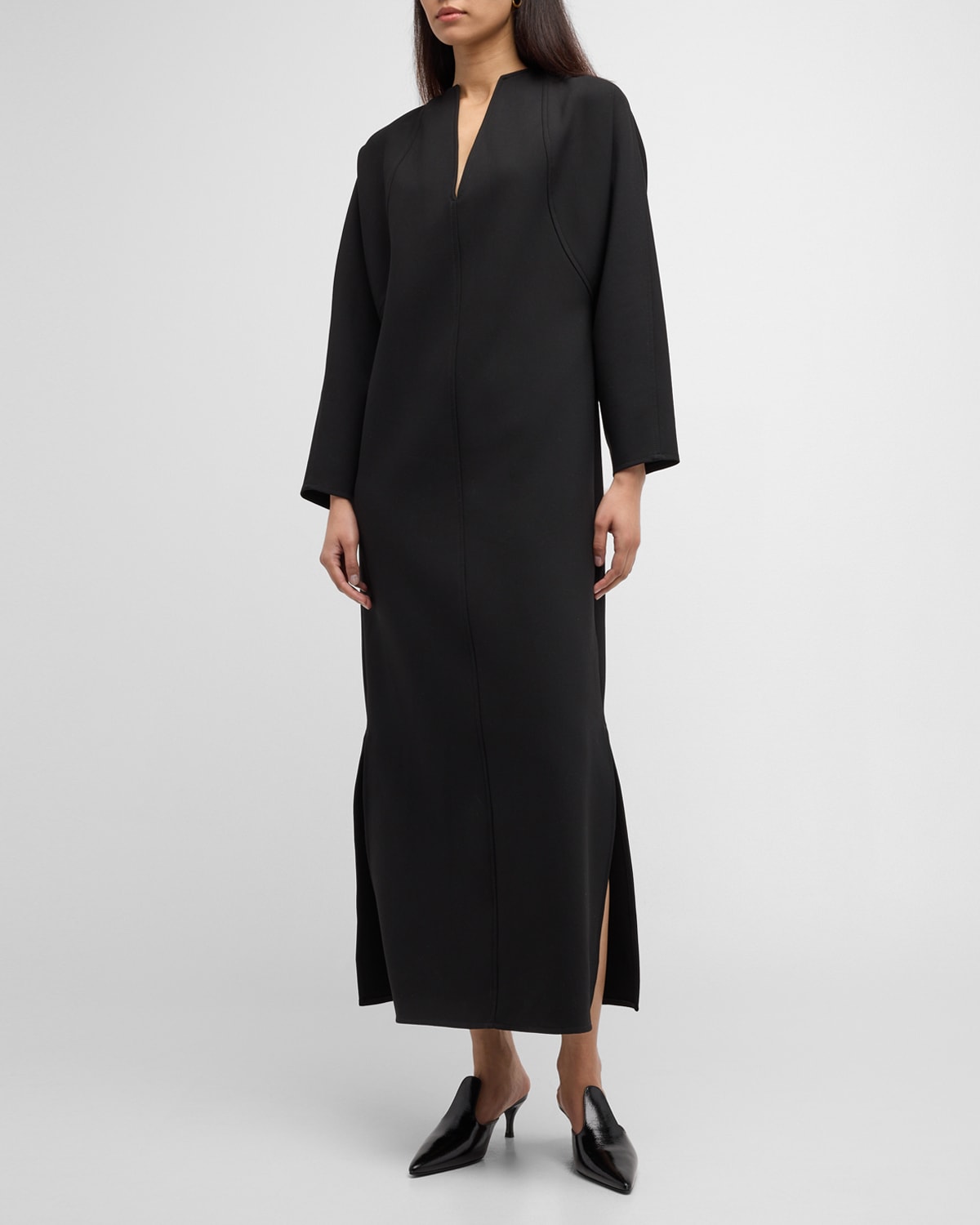 black spaghetti maxi dress MO&Co. Noir Women's Silk Backless Spaghetti Black Maxi Dress Slit Detail Black Size S