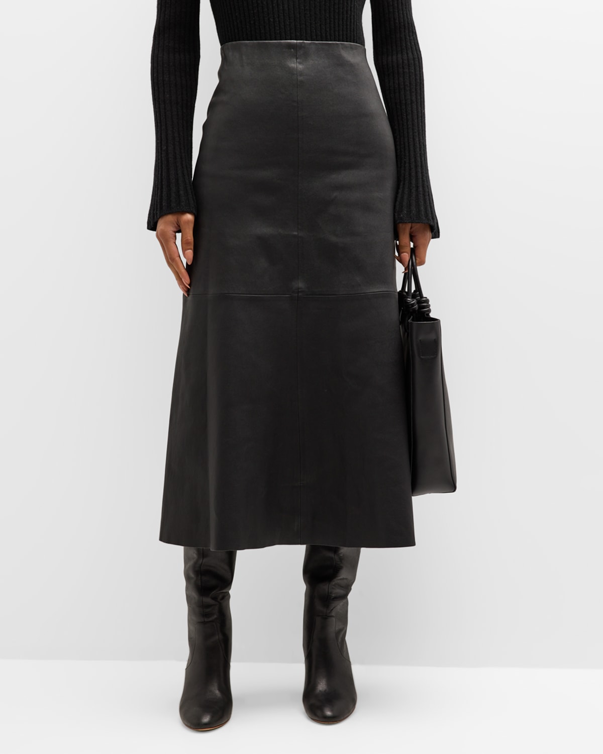 By Malene Birger Simoas Leather Midi Skirt In Black