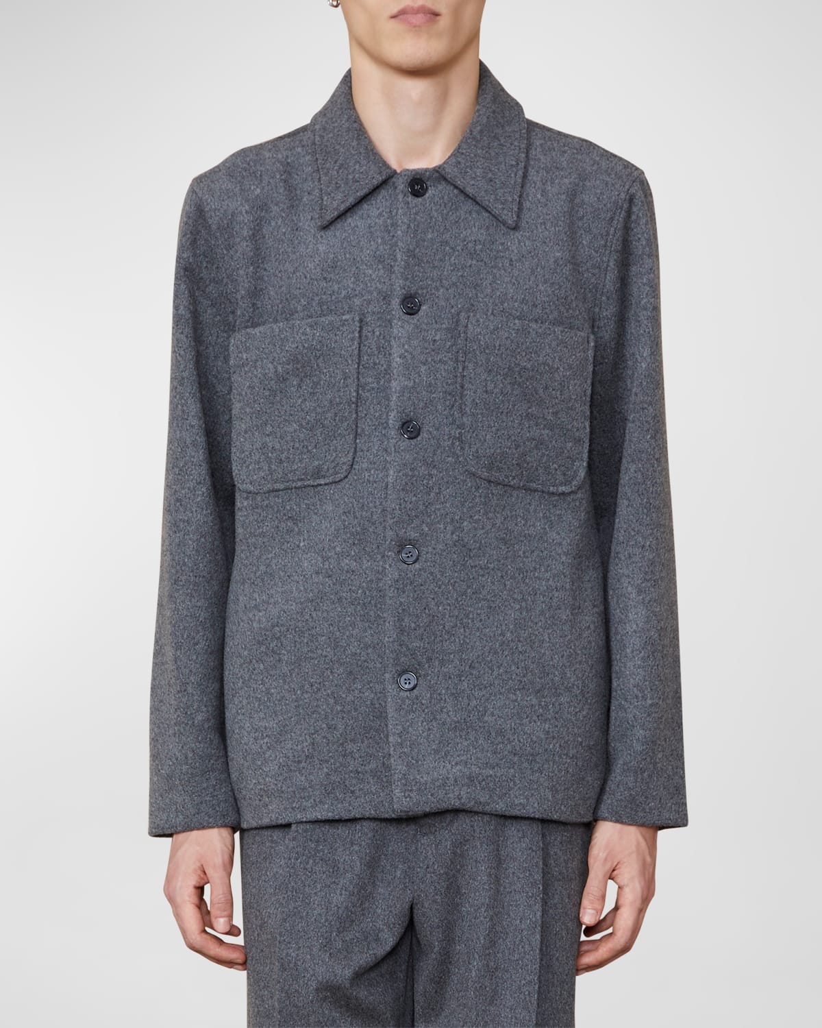 Officine Generale Men's Harrison Wool-cashmere Chore Cardigan In Mid Grey