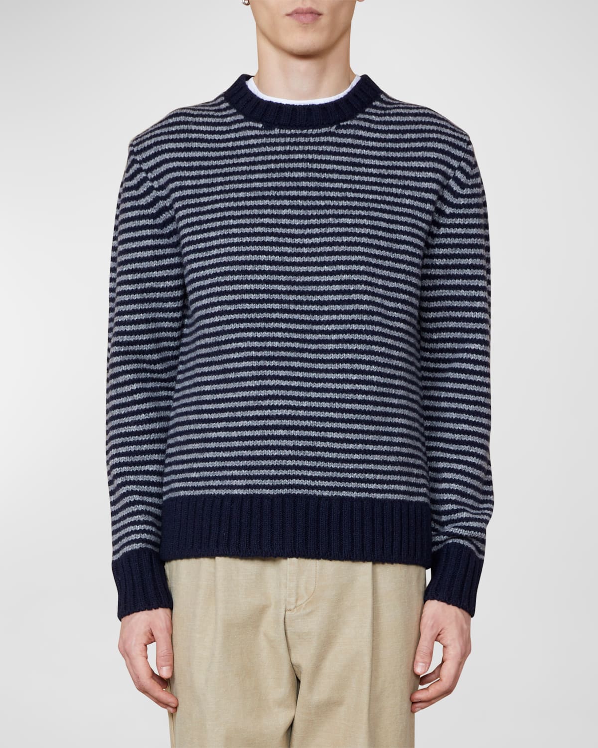 Officine Generale Men's Marco Mini-stripe Sweater In Darknavy/midgrey