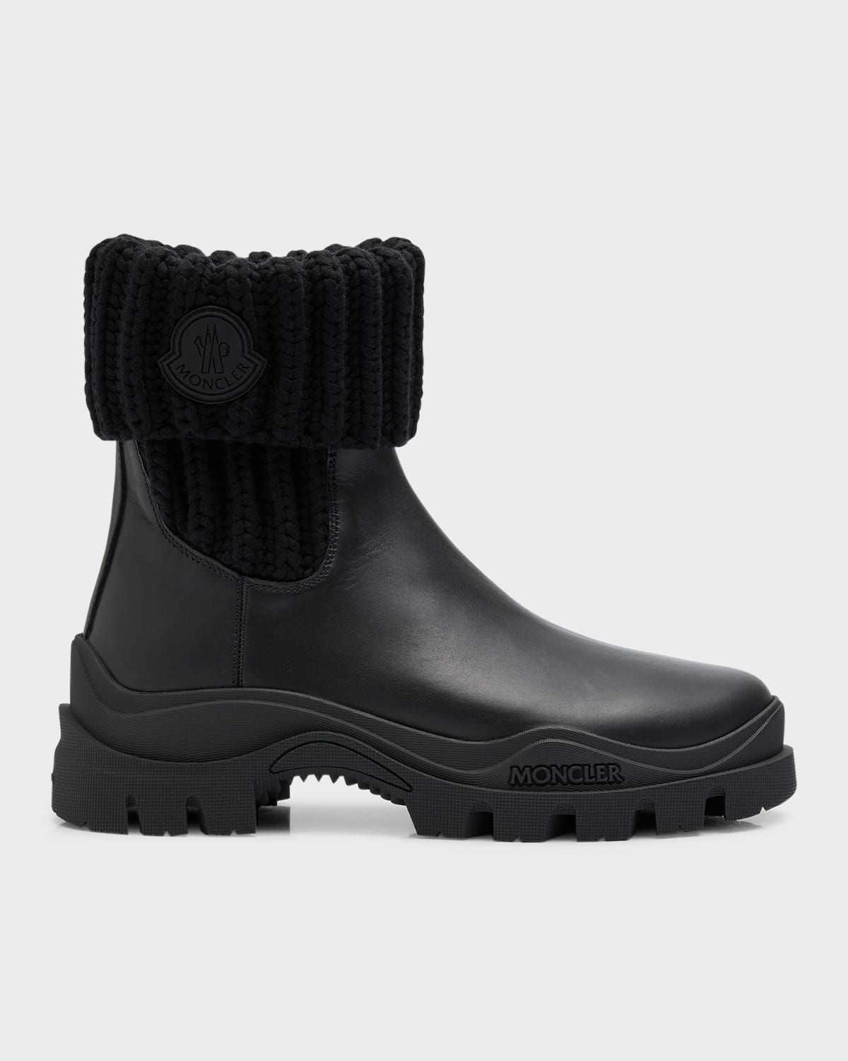 MONCLER LARUE LEATHER KNIT CHELSEA ANKLE BOOTS