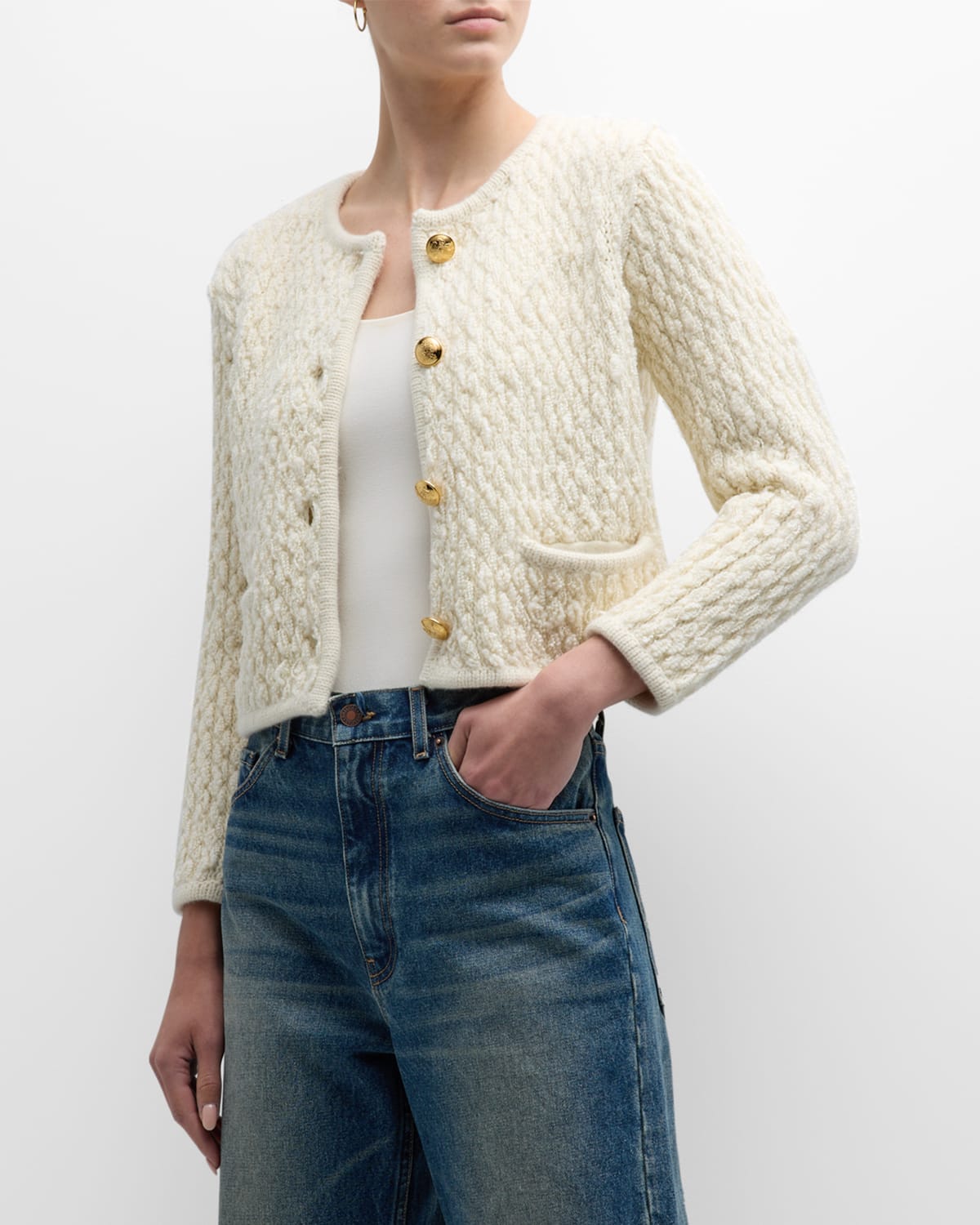 Nili Lotan Bridget Wool Knit Short Jacket In Ivory