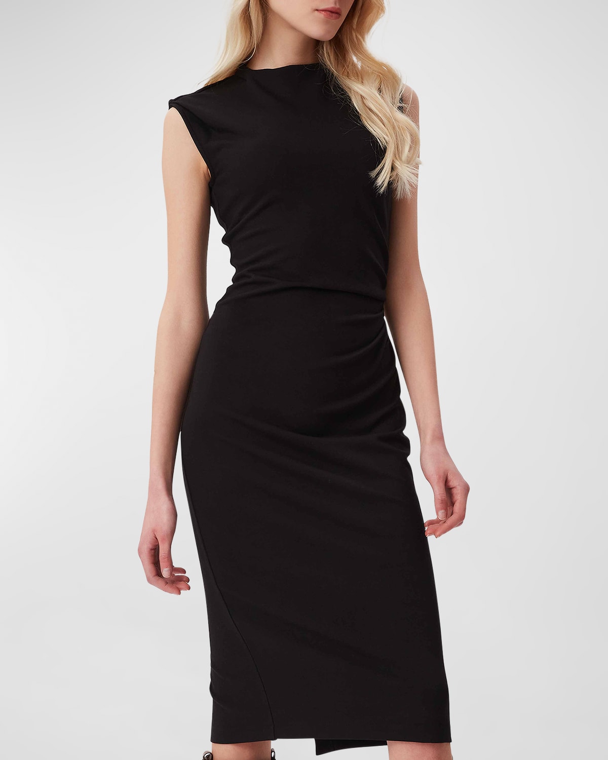 Shop Diane Von Furstenberg Darrius Sleeveless Pleated Bodycon Midi Dress In Black