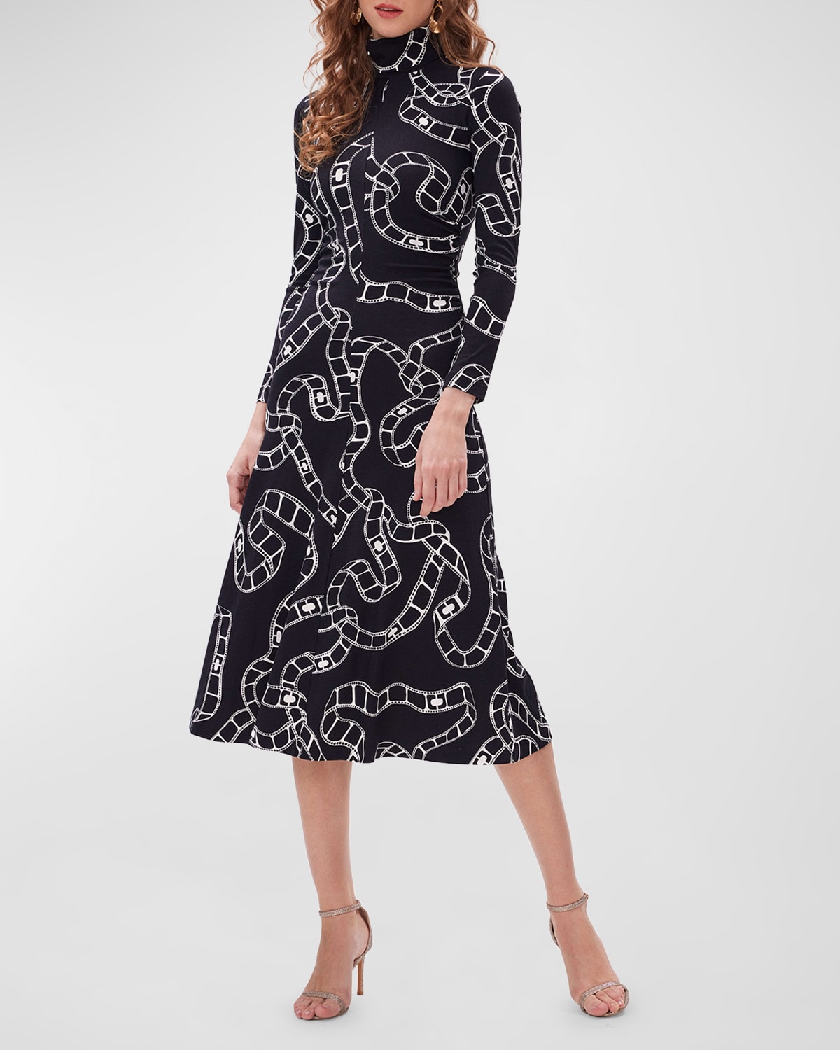 Briony Printed Turtleneck A-Line Midi Dress