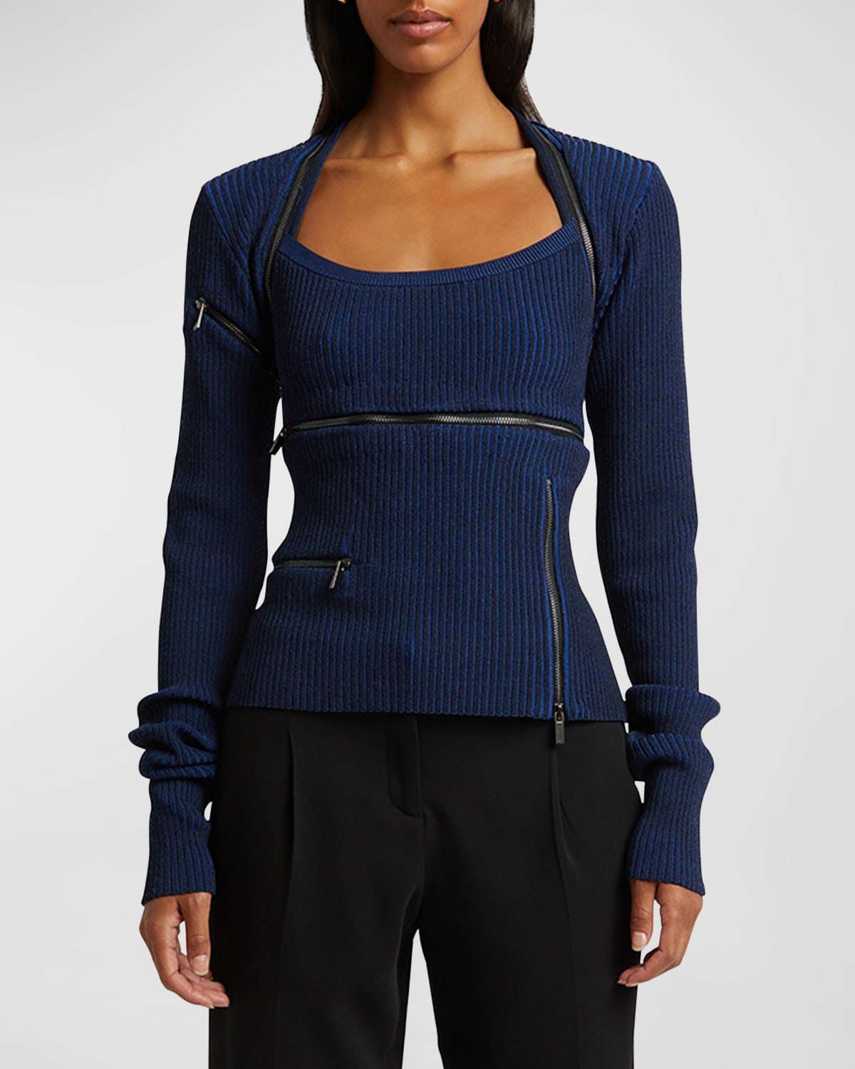 CHRISTOPHER ESBER REVALER ZIPPER LONG-SLEEVE KNIT TOP