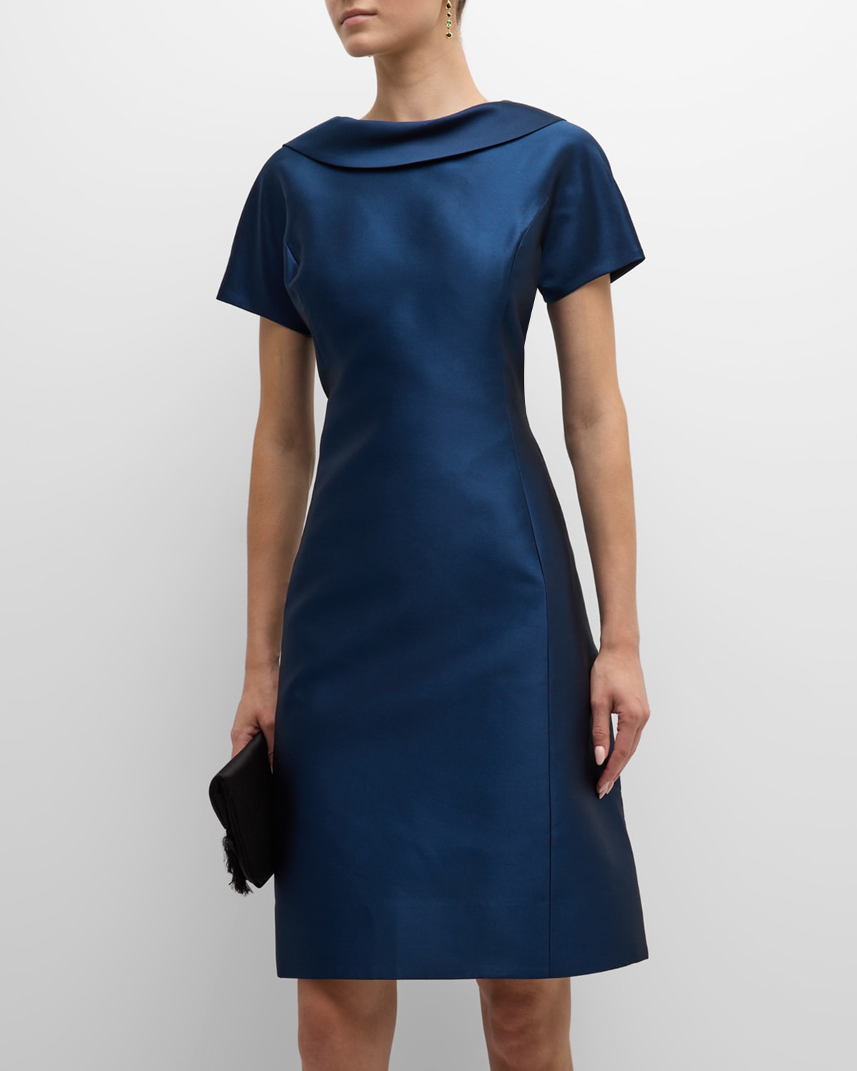 Short-Sleeve A-Line Gazar Midi Dress