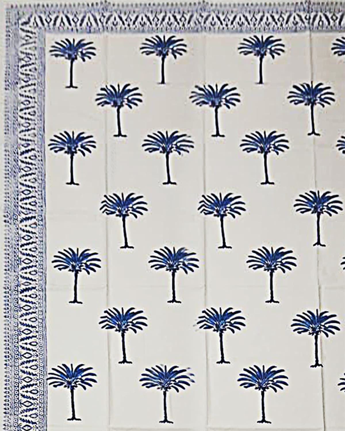 Shop Les Ottomans Lemon Hand-printed Cotton Tablecloth In Blue