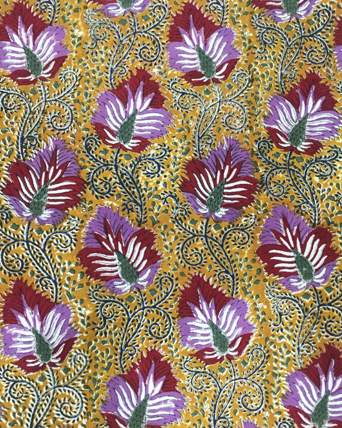 Shop Les Ottomans Lemon Hand-printed Cotton Tablecloth In Purple/gold