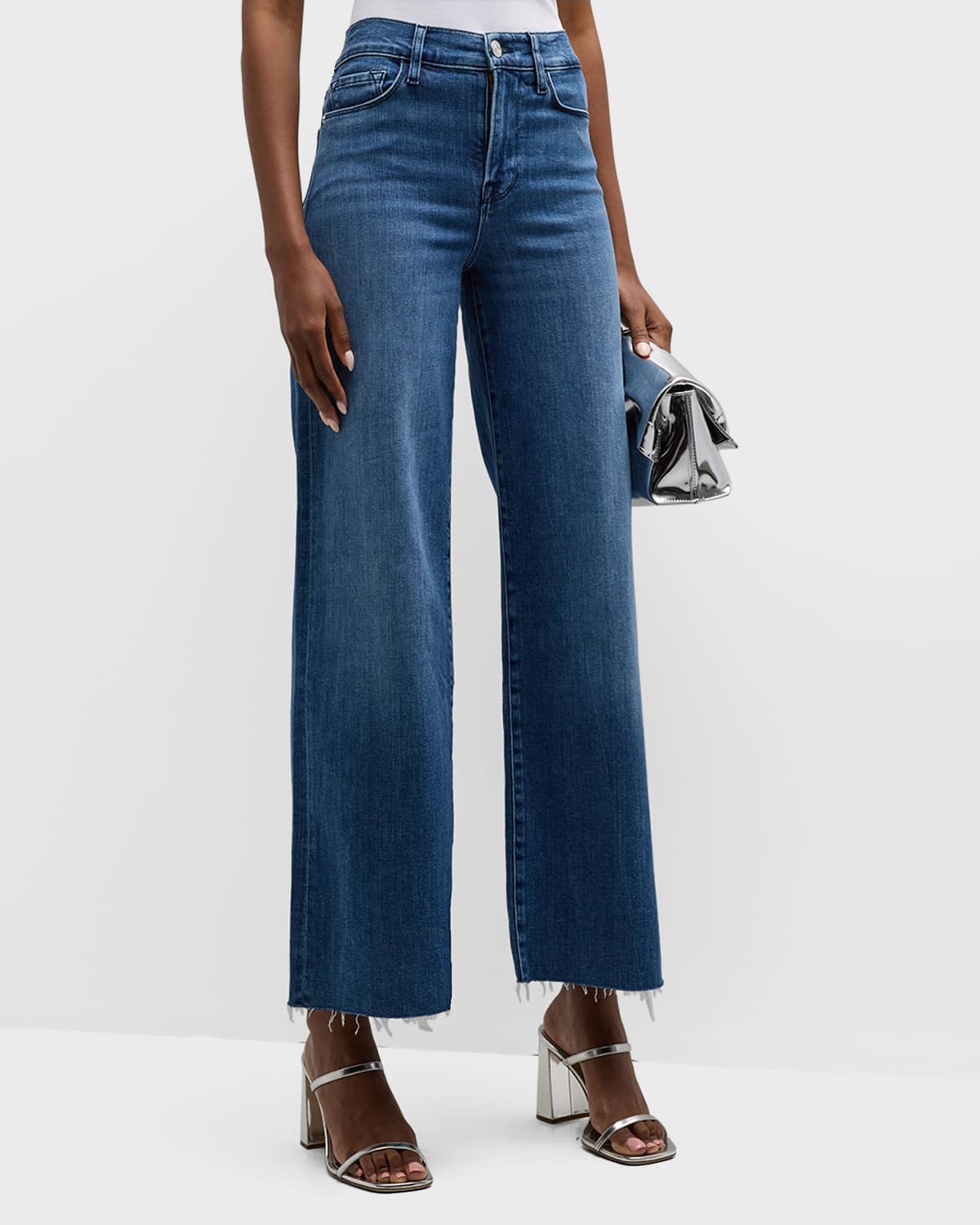Le Slim Palazzo Raw After Cropped Jeans In Blue
