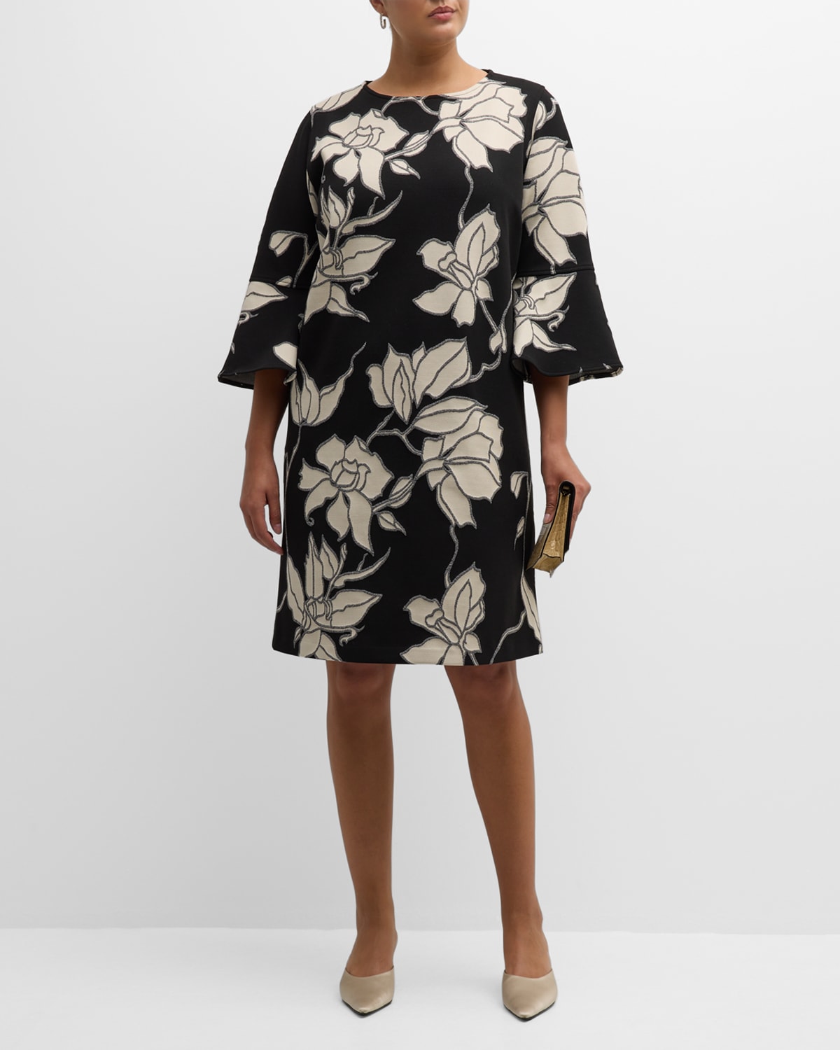 Caroline Rose Plus Plus Size Bella Bell-Sleeve Knit Midi Dress