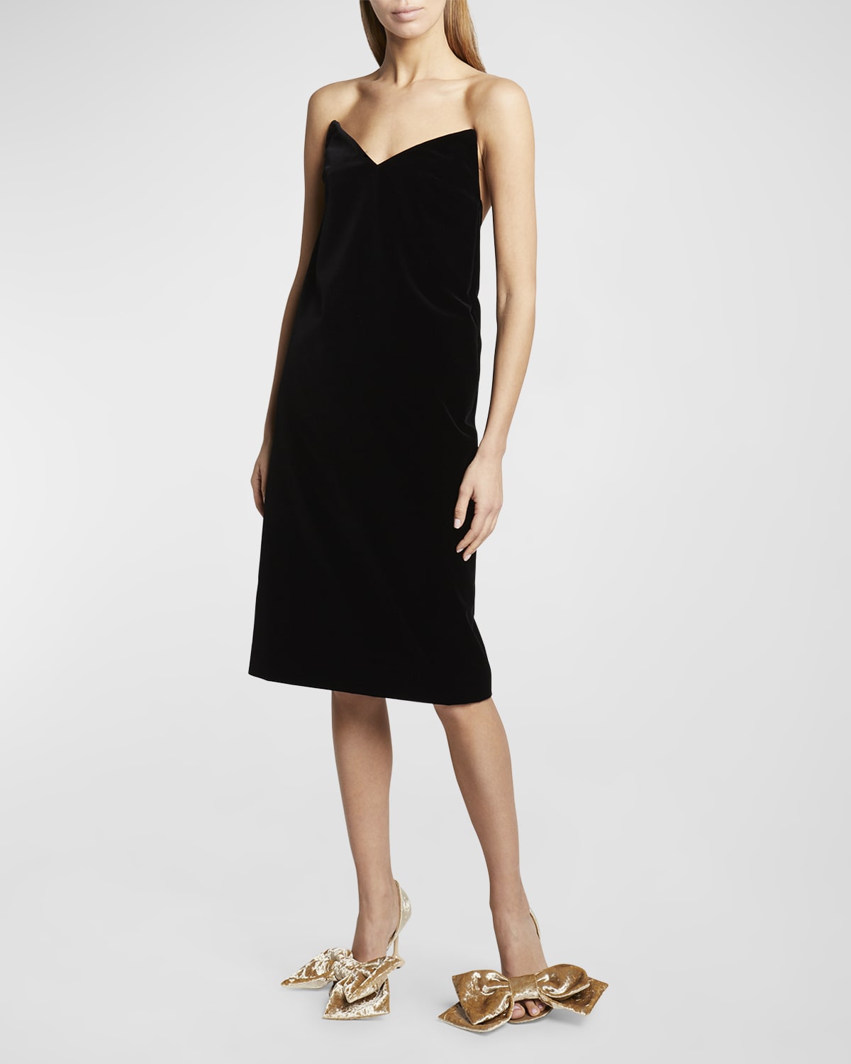 Shop Loewe Peak Bust Velvet Tube Midi Dress In Black