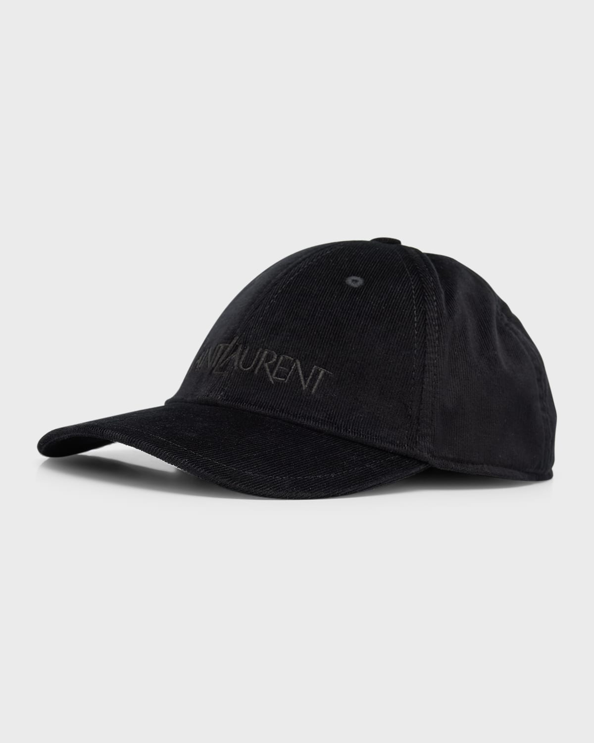 Shop Saint Laurent Men's 6-panel Corduroy Logo Baseball Cap In Black