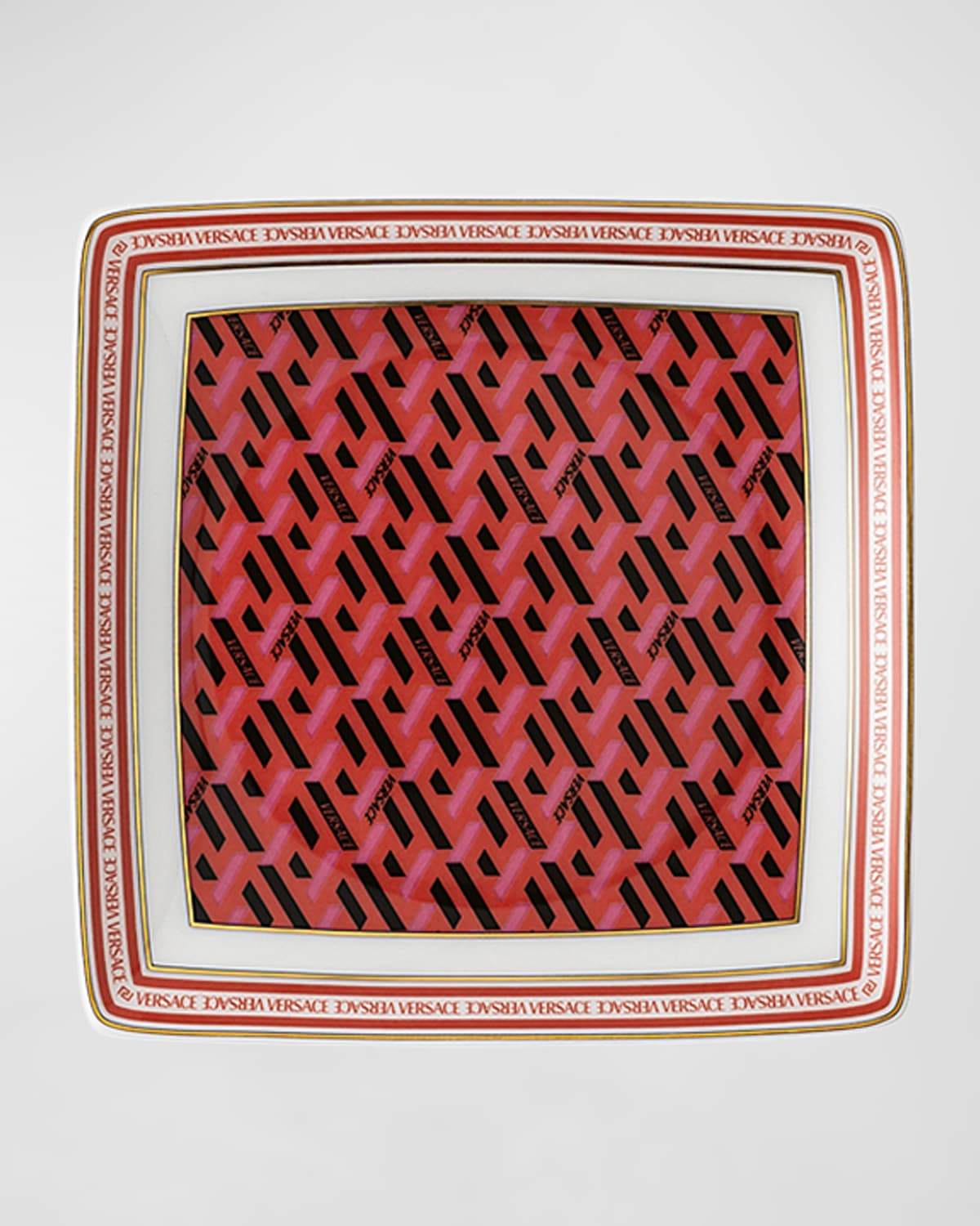 Versace Rosenthal Meets  La Greca Signature Square Canape Plate In Red