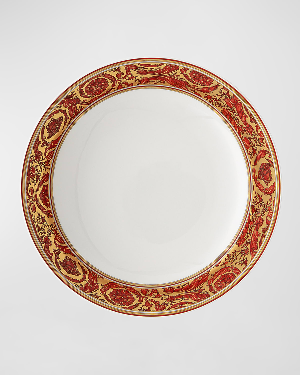 Versace Medusa Garland Red Rimmed Soup Bowl In Red/gold