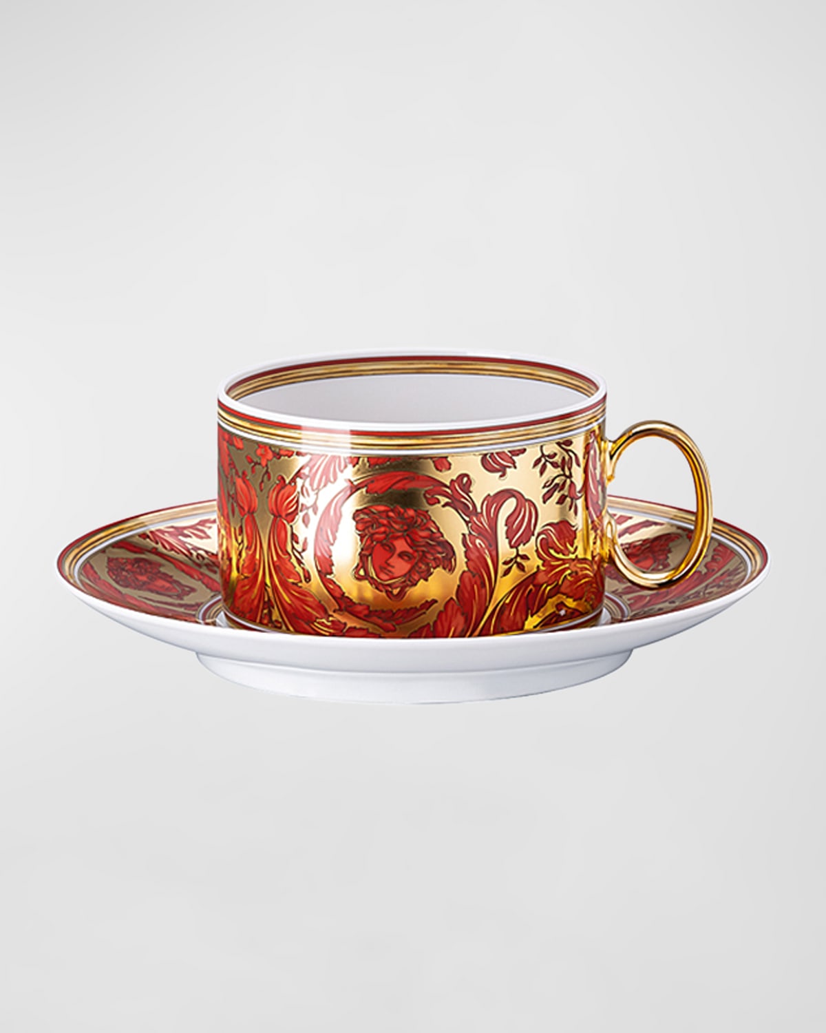 Versace Medusa Garland Red Tea Cup & Saucer, 7 Oz. In Red/gold
