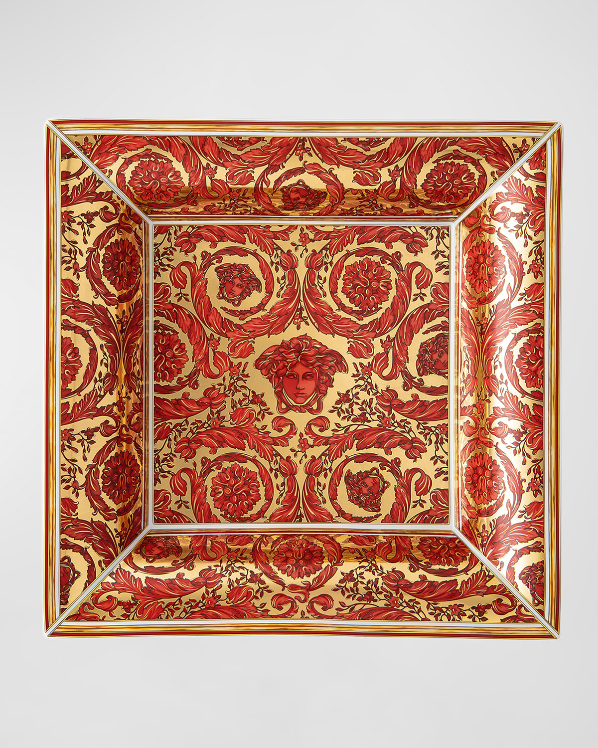 Versace Medusa Garland Red Square Tray In Red/gold