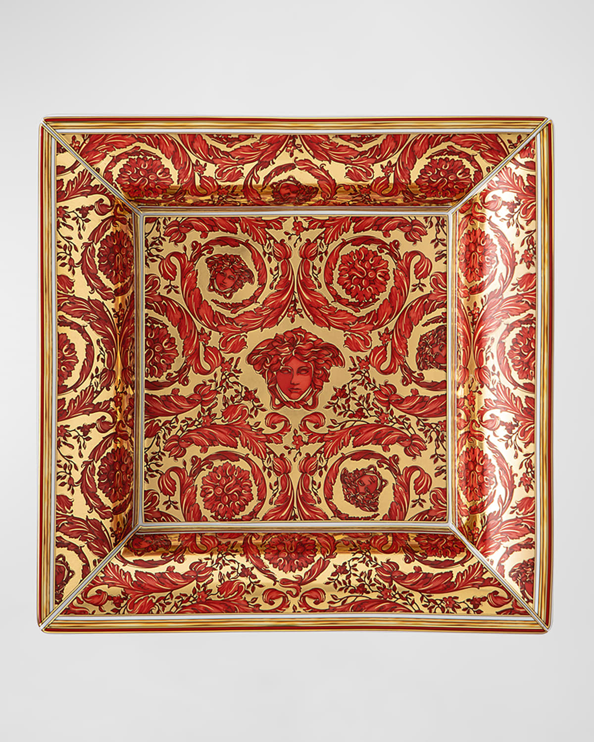 Versace Medusa Garland Red Tray, 7" Square In Red/gold