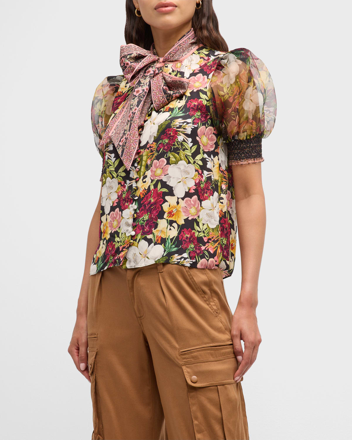 Brentley Floral-Print Puff-Sleeve Blouse