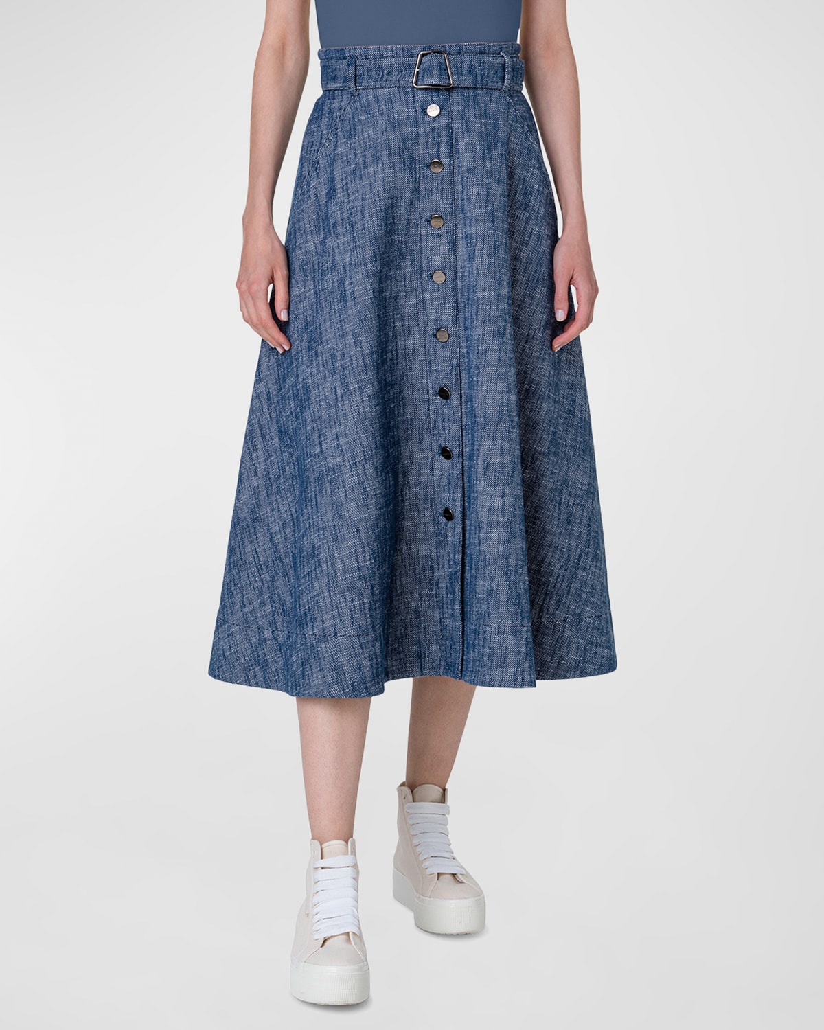 Akris Belted Button Front A Line Midi Skirt Smart Closet